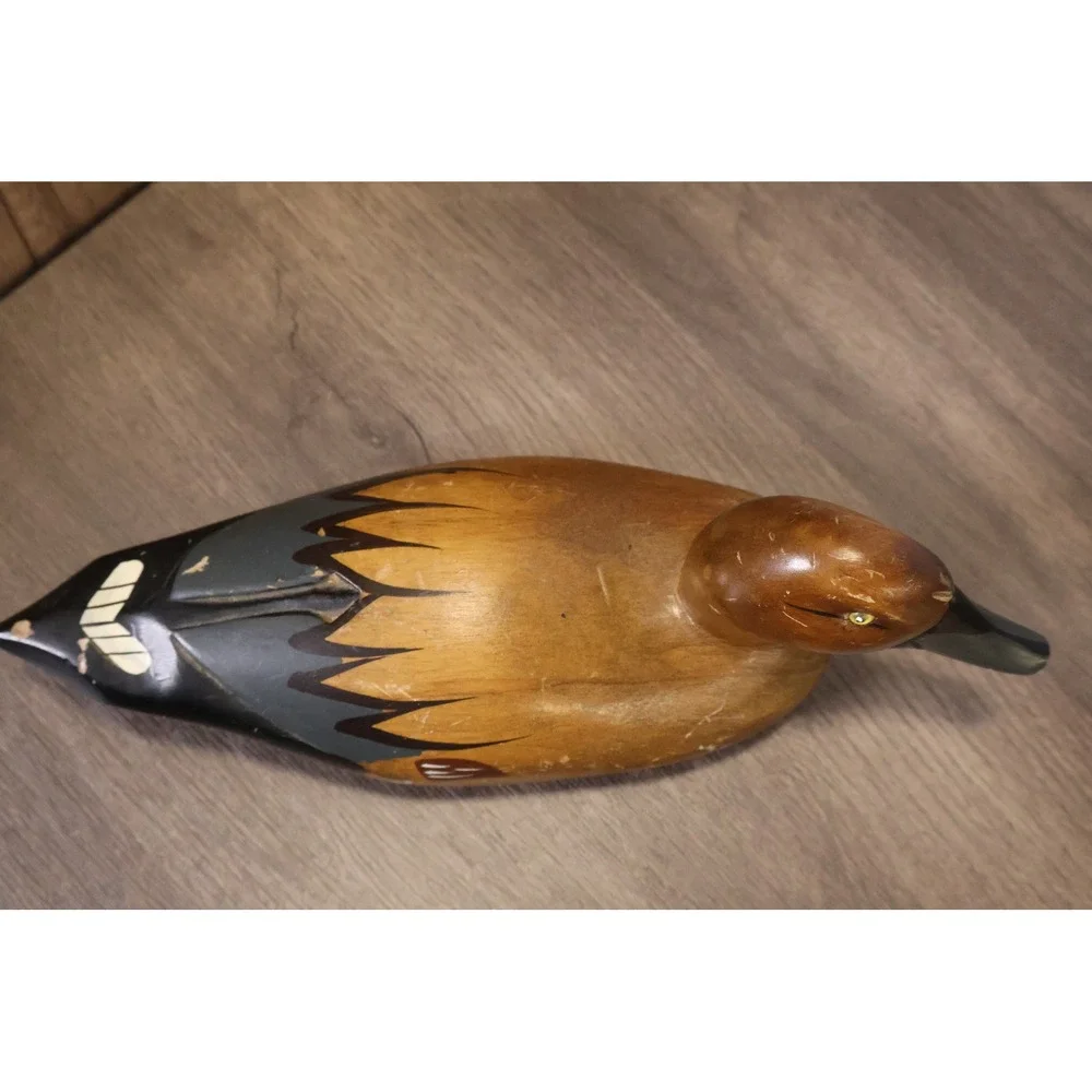 Vintage American Handmade Hand Painted Wooden Duck Decoy Glass Eye 12
